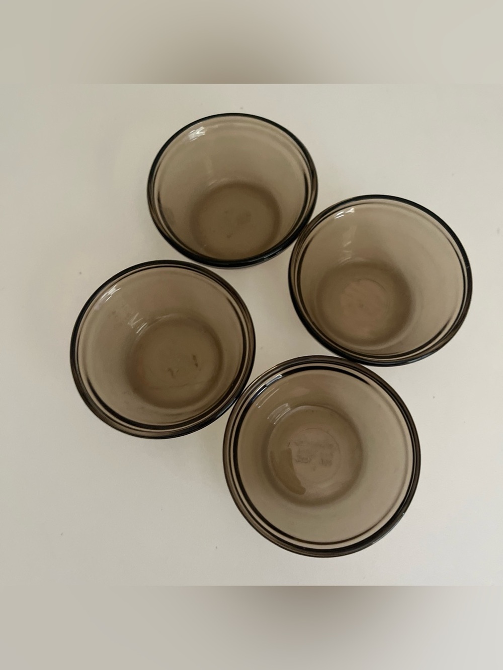 Vintage Anchor Hocking Fire King Amber Smokey Brown Custard Bowls Glass 4 Piece